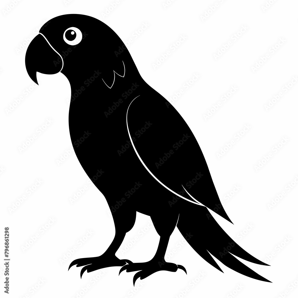 Fototapeta premium Parrot vector art illustration on white background, bird on a branch