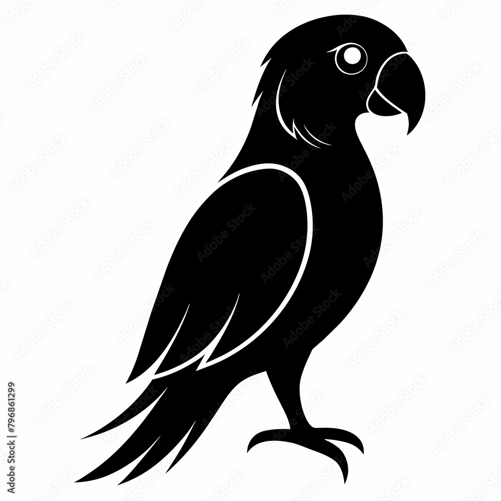 Fototapeta premium Parrot vector art illustration on white background, bird on a branch