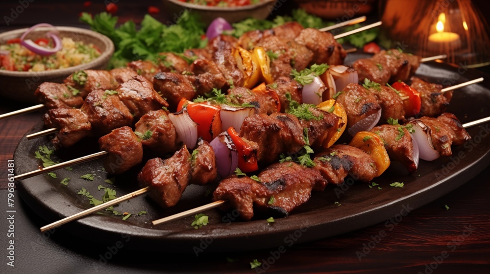 Grilled meat skewers, shish kebab. Grilled meat skewers, shish kebab.