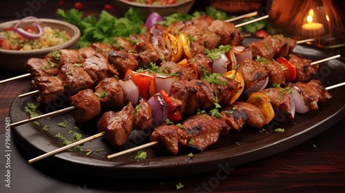 Grilled meat skewers, shish kebab.