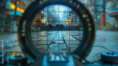 Grid Lines: A photo of a camera viewfinder with superimposed grid lines photo