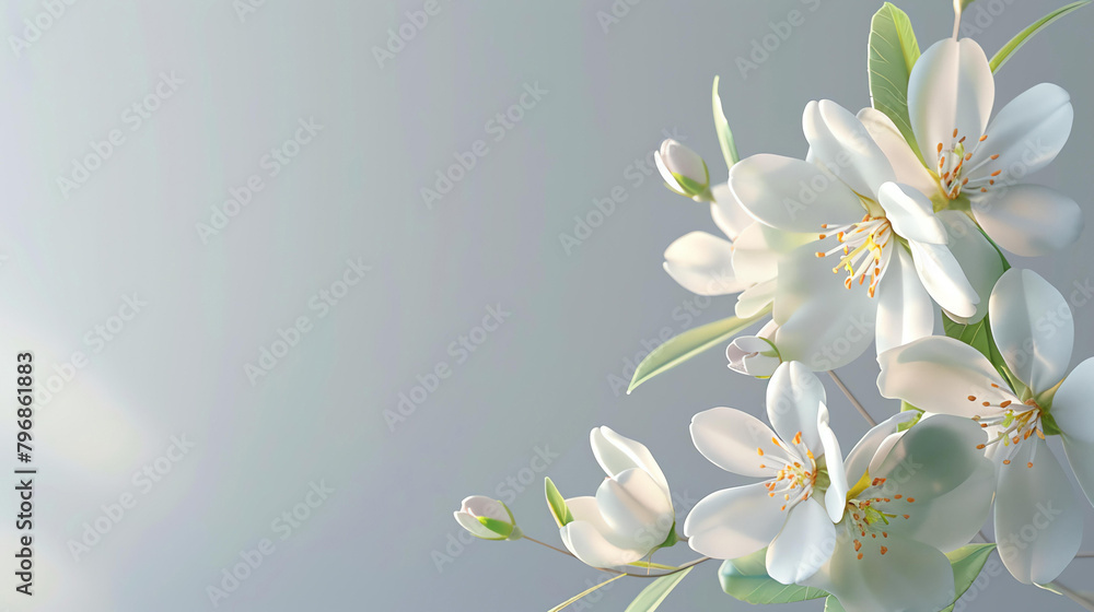 White magnolia flowers on a gray background. The image is soft and dreamy, with a painterly quality.