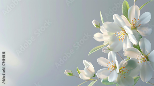White magnolia flowers on a gray background. The image is soft and dreamy  with a painterly quality.