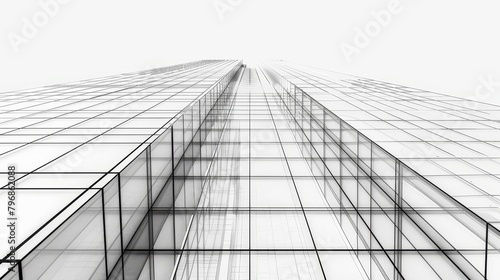 Grid Structure: A 3D vector illustration of a modern building facade with a grid pattern