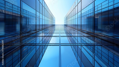 Grid Structure  A 3D vector illustration of a modern office building with a grid-like facade