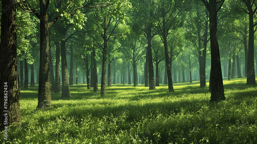 The lush green forest is a beautiful sight to behold. The trees are tall and majestic, and the leaves are a vibrant green.