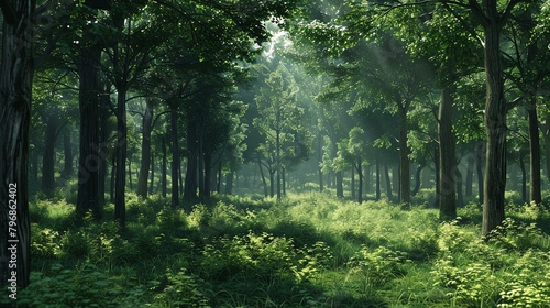 The lush green forest is a beautiful sight to behold. The sun rays filter through the dense foliage  creating a magical atmosphere.