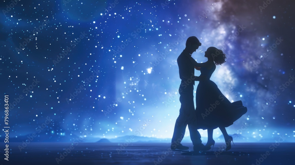 Romantic Couple Dancing Under Starry Night Sky