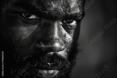 Artistic black and white portrait of a bearded black man