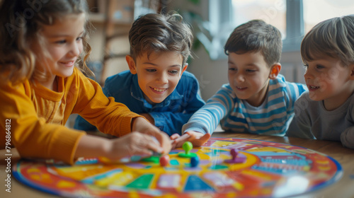 Kids playing a board game together