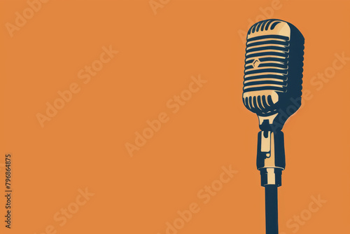 A retro microphone against a solid orange background.