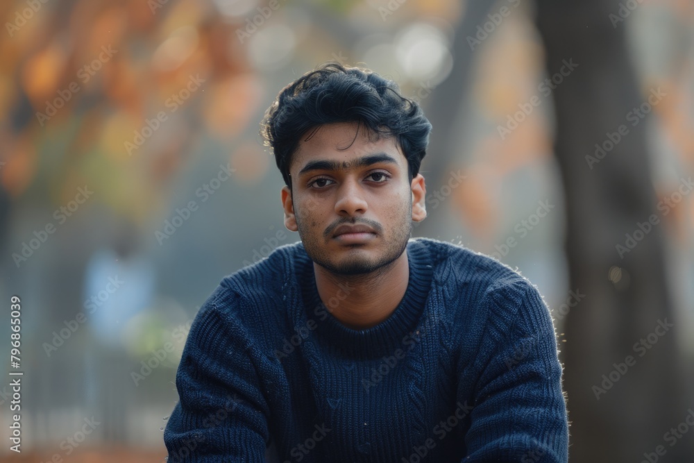 Young Indian man in dark blue sweater. Young Indian man in dark blue sweater.