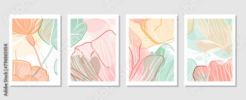 set of abstract vector backgrounds featuring tropical leaves. Hand-drawn textures suitable for wall decoration, postcard designs, or brochure covers.