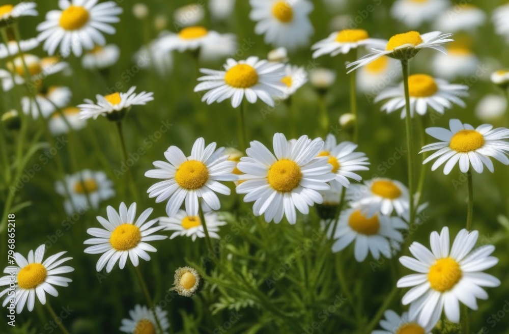 Wild daisy flowers growing on meadow, white chamomiles on green grass background. Oxeye daisy, Leucanthemum vulgare, Daisies, Dox-eye, Common daisy, Dog daisy, Gardening concept. Wild daisy flowers growing on meadow, white chamomiles on green grass background. Oxeye daisy, Leucanthemum vulgare, Daisies, Dox-eye, Common daisy, Dog daisy, Gardening concept.