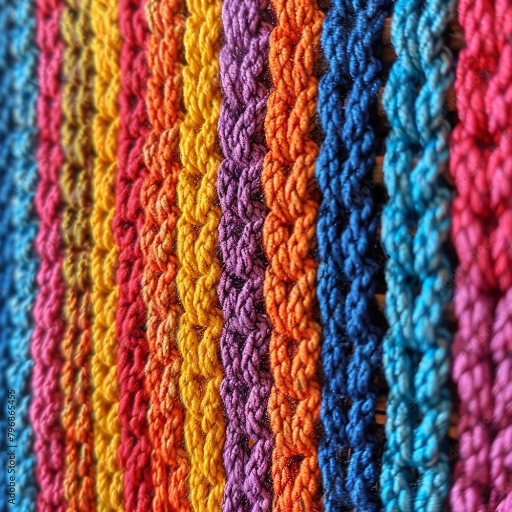 Visualize a closeup of a vibrant knitted pattern on a wall, blending creative arts, fashion, and intricate design 8K , high-resolution, ultra HD,up32K HD