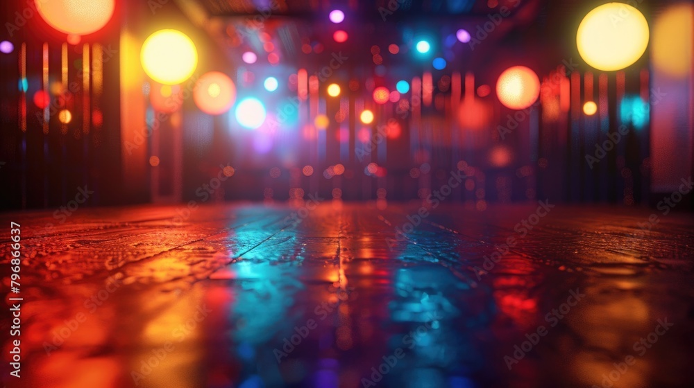 Vibrant Nightclub Dance Floor Illuminated with Colorful Lights