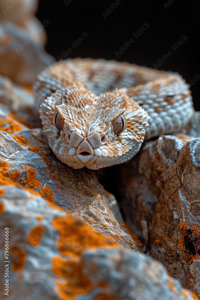A horned viper camouflaged among the stones, waiting patiently for its next meal, A horned viper camouflaged among the stones, waiting patiently for its next meal,