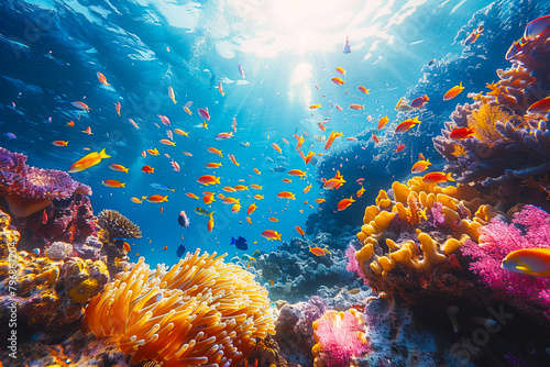 Vibrant underwater ecosystem on coral reef
