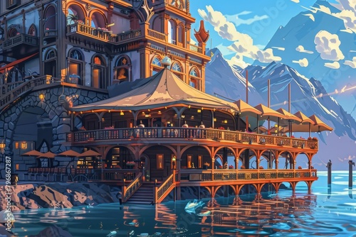 majestic wooden gondola adjoining restaurant impressive architecture aigenerated illustration photo