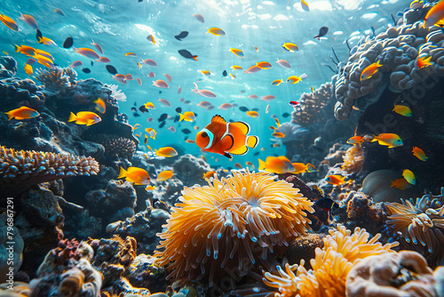 Vibrant coral reef ecosystem underwater scene