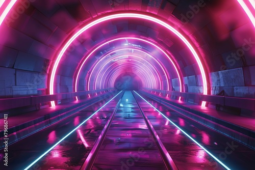 mesmerizing abstract background with glowing lines and neon lights in a virtual tunnel 3d illustration