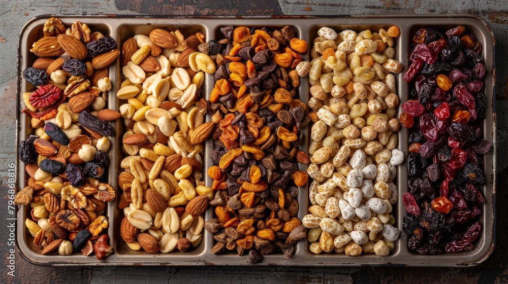 Assorted Nuts and Dried Fruits in Partitioned Tray