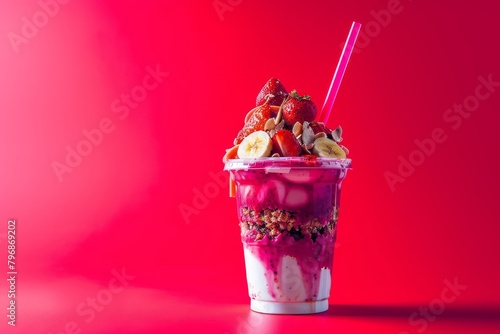 Fitness-focused acai with flaxseed and sunflower seeds in oats meal, mixed granola and barley for morning dry intake.