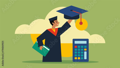 A person holding a graduation cap and a calculator disputing the myth that student loans are the only way to pay for education.