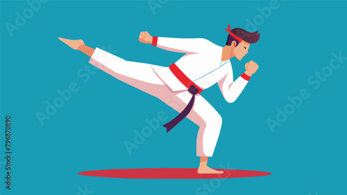 A karateka practicing singlelegged squats to improve balance and leg strength for powerful kicks.