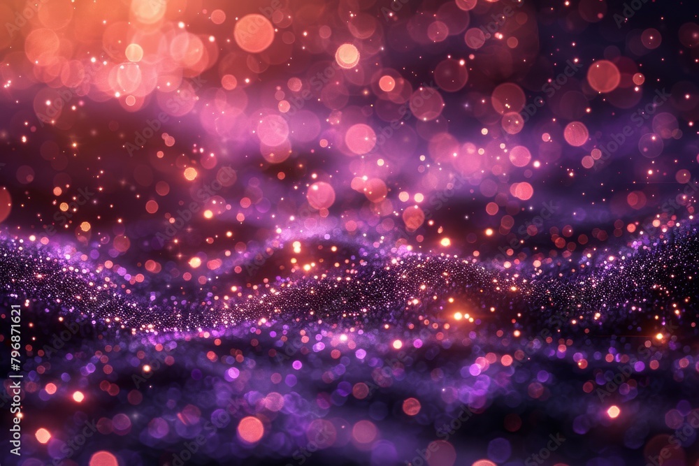 A fantastic landscape of purple sparkle under a bokeh sky evokes wonder and magic A fantastic landscape of purple sparkle under a bokeh sky evokes wonder and magic