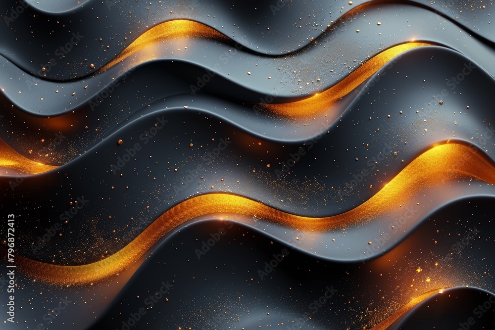 A chic and sophisticated wavy design pattern rendered in blue and gold, evoking a sense of luxury and movement A chic and sophisticated wavy design pattern rendered in blue and gold, evoking a sense of luxury and movement