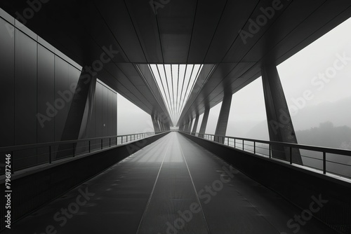 modern bridge architecture with sleek lines and minimalist design black and white photography