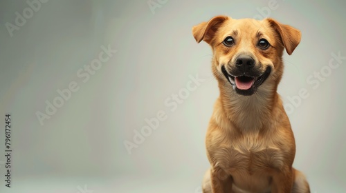Here is a description for the image: This is a photo of a happy, smiling dog.