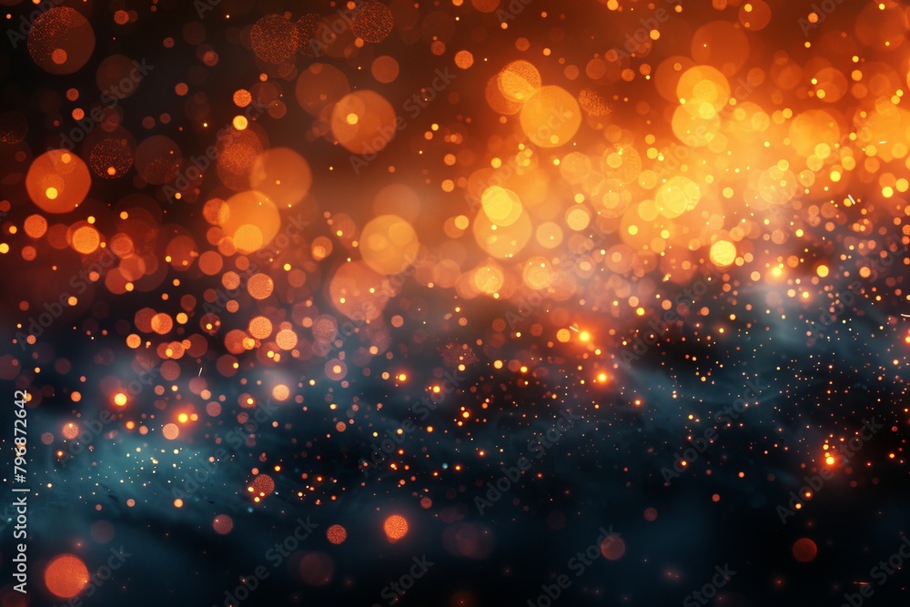 A mesmerizing abstract of blurred sparkling lights in warm orange and cool blue tones A mesmerizing abstract of blurred sparkling lights in warm orange and cool blue tones