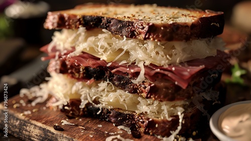 Sandwich with roast beef, cheese and sauerkraut