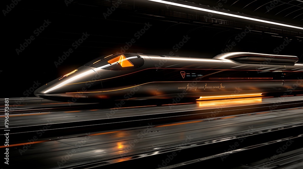 Delve into the future of transportation with the sleek, aerodynamic lines of a hyperloop pod, racing towards the horizon with unparalleled speed.
