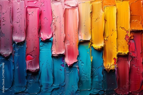 Vibrant and bright dripping oil paint brush strokes creating a lively abstract canvas wall