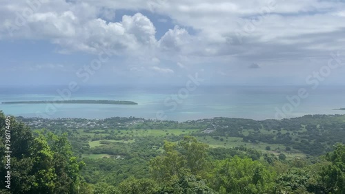 The breathtaking view from the Chamarel panoramic restaurant in Mauritius. From here you have a good overview of the island of mauritius