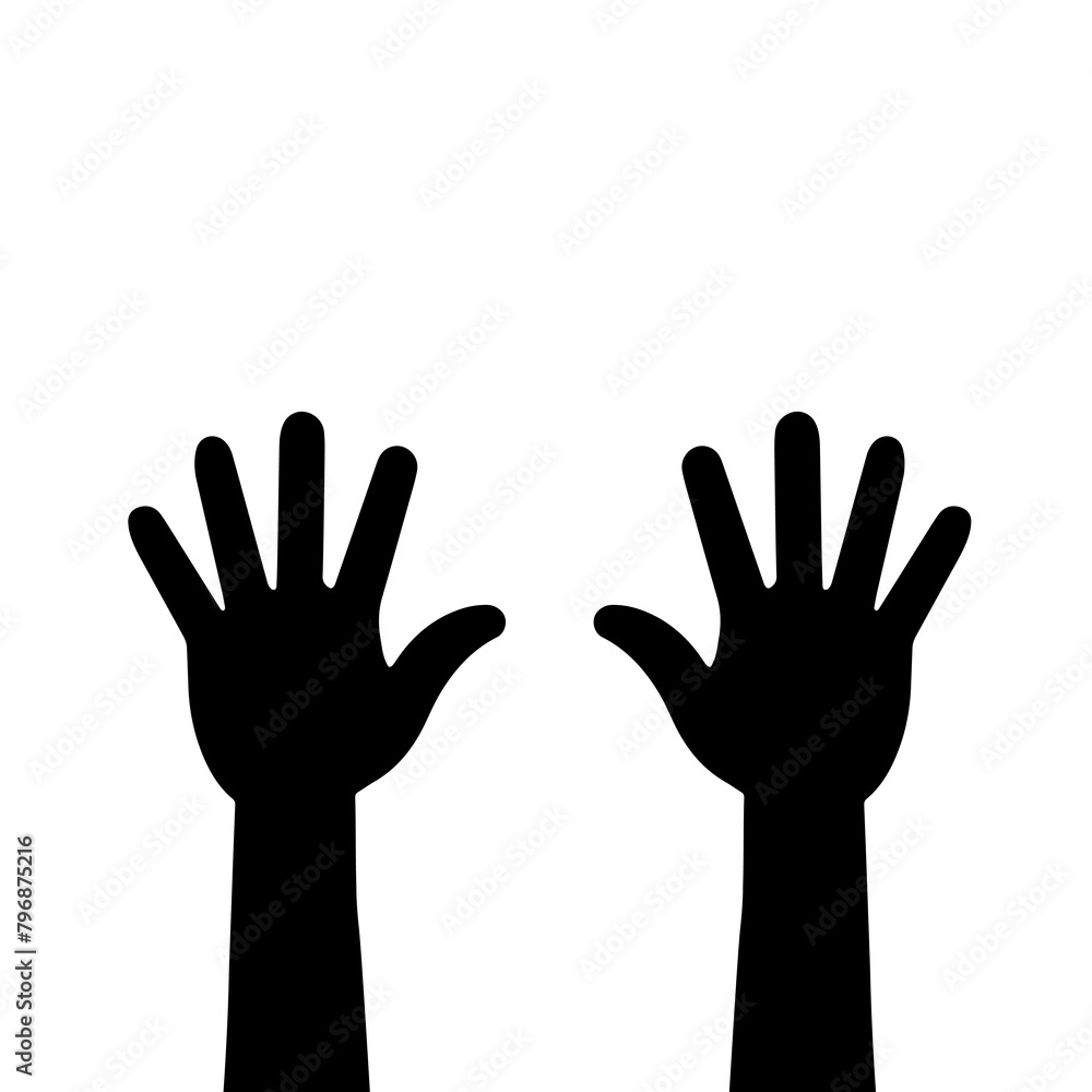 2 human hands in up position silhouette icon. 2 human hands in up position silhouette icon.