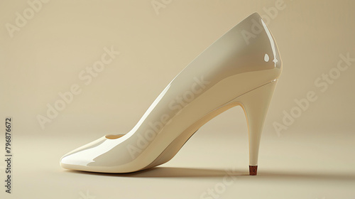 3D rendering of a classic stiletto heel in a glossy cream color. The shoe is sitting at a slight angle on a matching cream-colored surface.