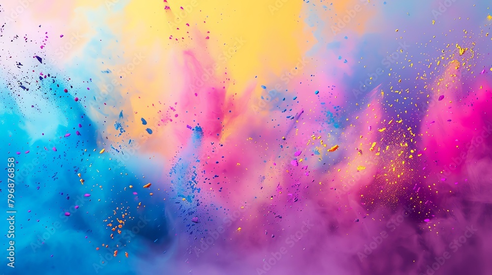 Abstract colorful powder explosion on white background.