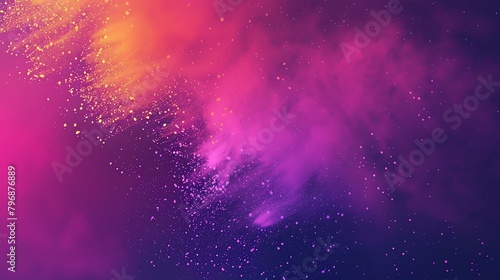 Abstract vibrant dust cloud, colorful powder explosion on dark background.
