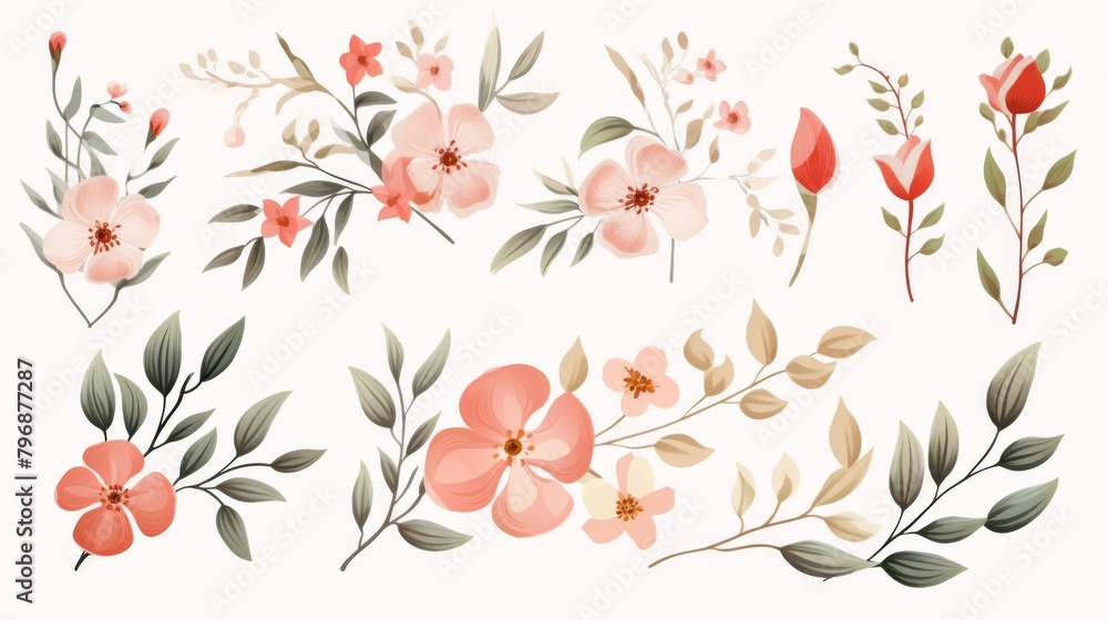 a set of flower branches. The flower boho style pink flowers a set of flower branches. The flower boho style pink flowers