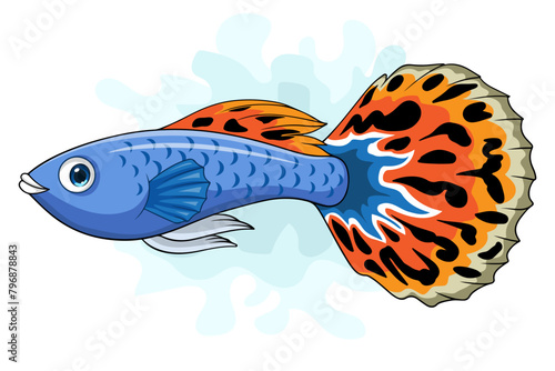 Cartoon guppy fish on white background