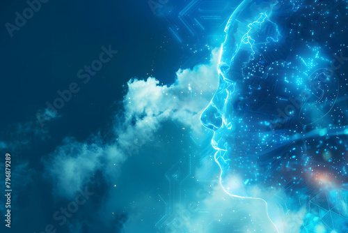 Futuristic Line Science background. Sci-Fi Blue tone with detail of network and technology. Glow blue line, wave, and particle for Digital backgrounds.