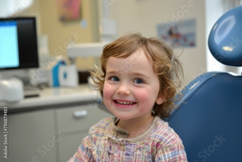 cute joyful child sitting in a dental chair at a dentist appointment