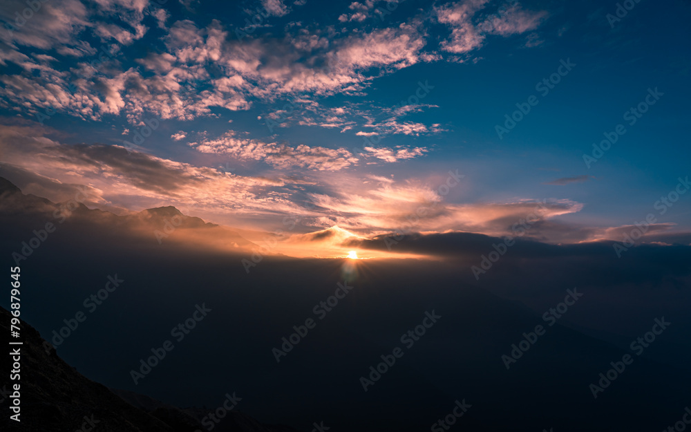 Sunrise over the mountain in Nepal.