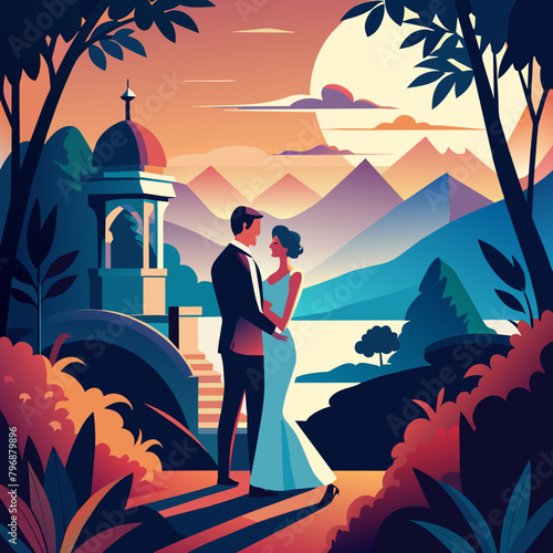 Beautiful Romatic Love Couple illustration  