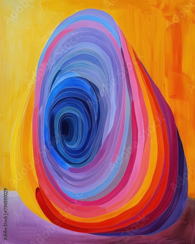 An abstract painting of rounded shapes with striped colors, illustration made with Generative Ai