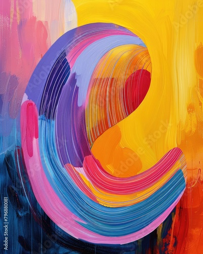 An abstract painting of rounded shapes with striped colors, illustration made with Generative Ai